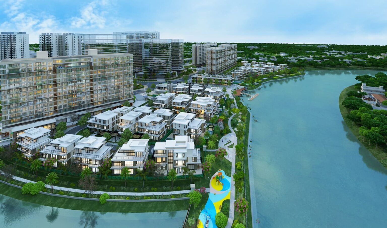 Phối cảnh toàn cảnh compound biệt thự The Mizuki bên sông, Mizuki Park