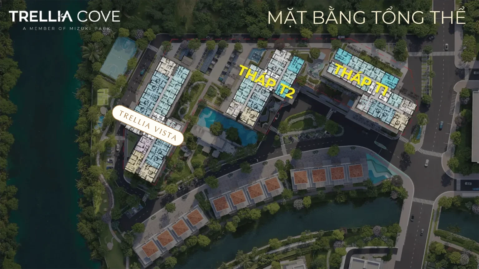 Mặt bằng tổng thể phân khu Trellia Cove, vị trí tháp Trellia Vista tại Mizuki Park