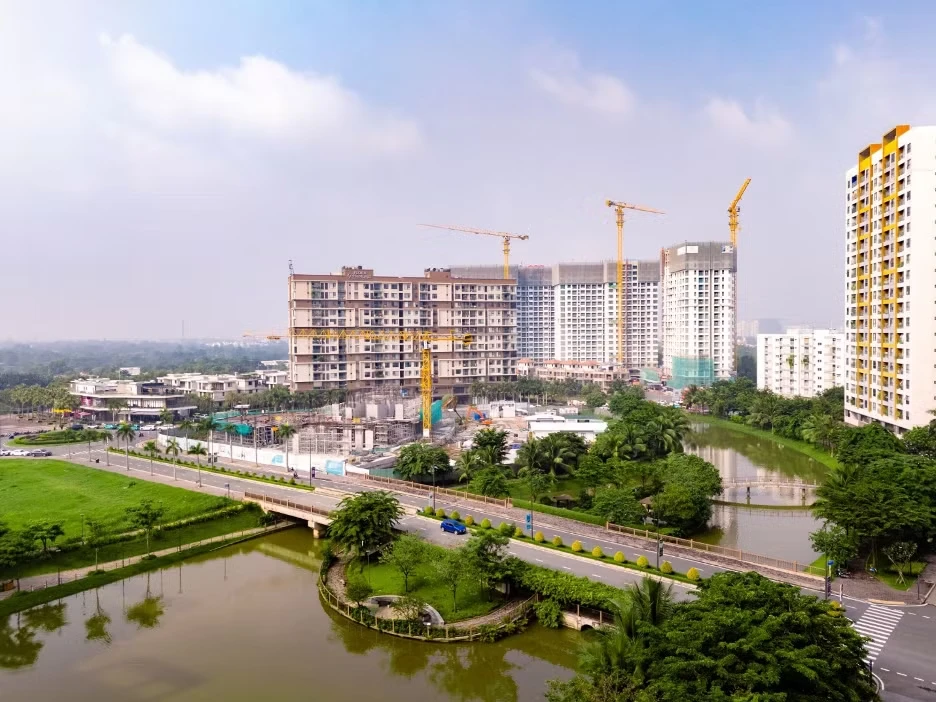 Công trường thi công phân khu Trellia Cove nhìn từ trên cao