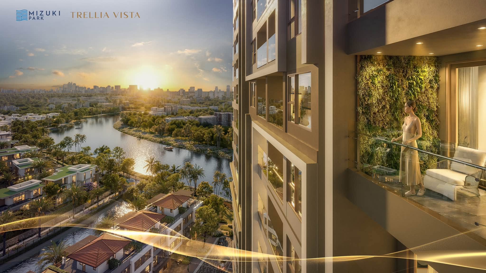 Hình ảnh căn hộ ban công tại Trellia Vista lúc hoàng hôn