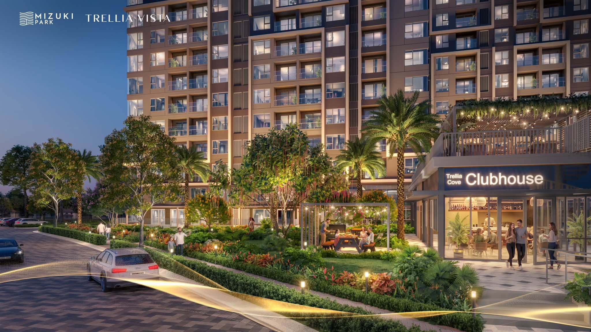 Hình ảnh khu vực Clubhouse dự án Trellia Vista về đêm
