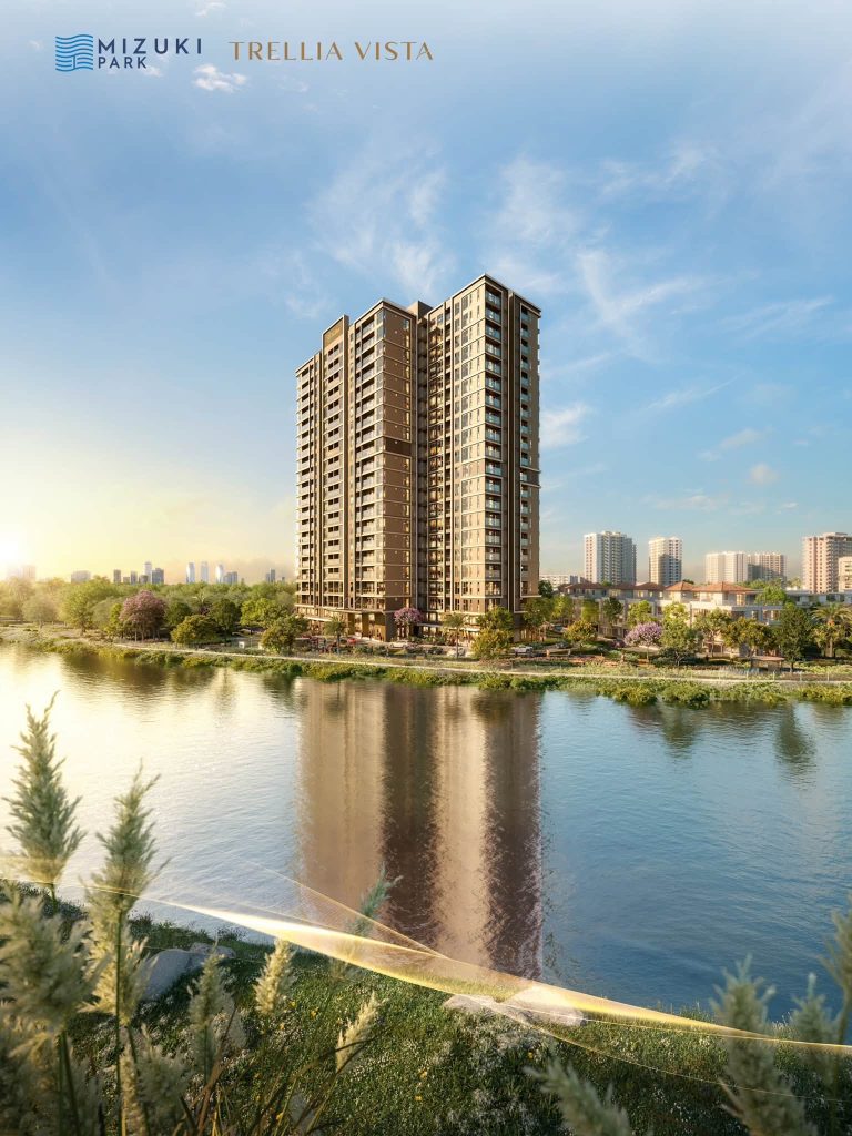 Hình ảnh phối cảnh tòa tháp Trellia Vista bên bờ sông