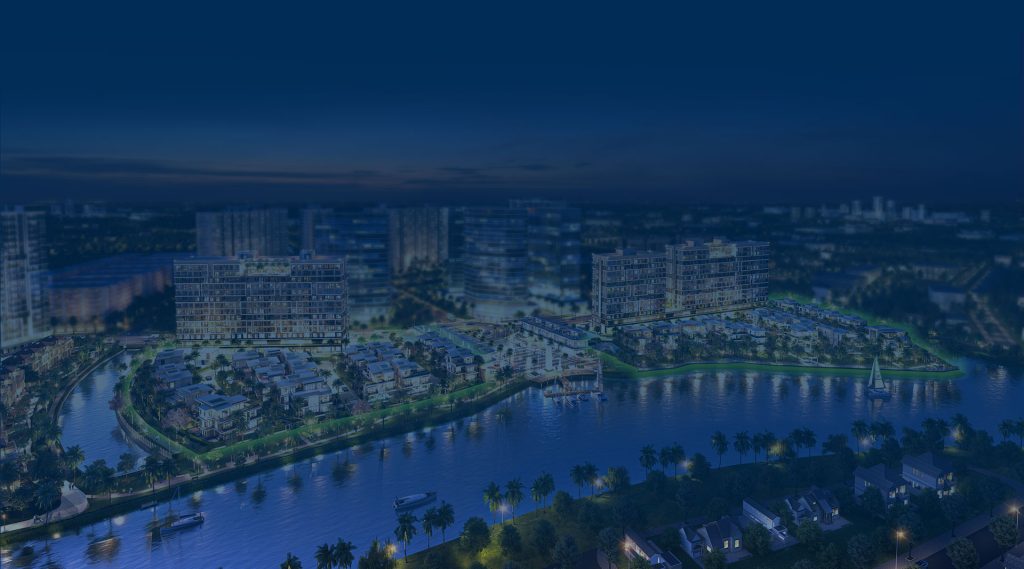 Phối cảnh tổng thể khu đô thị Mizuki Park về đêm nhìn từ trên cao