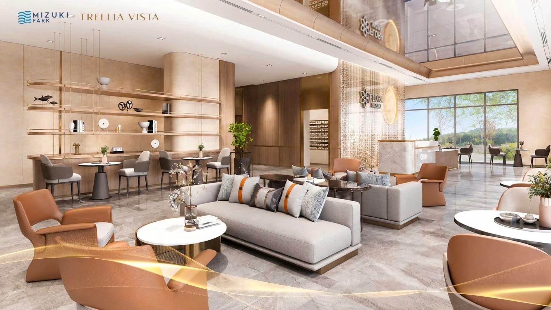 Sảnh chờ và khu vực lounge tại clubhouse Flora Mizuki, Trellia Vista