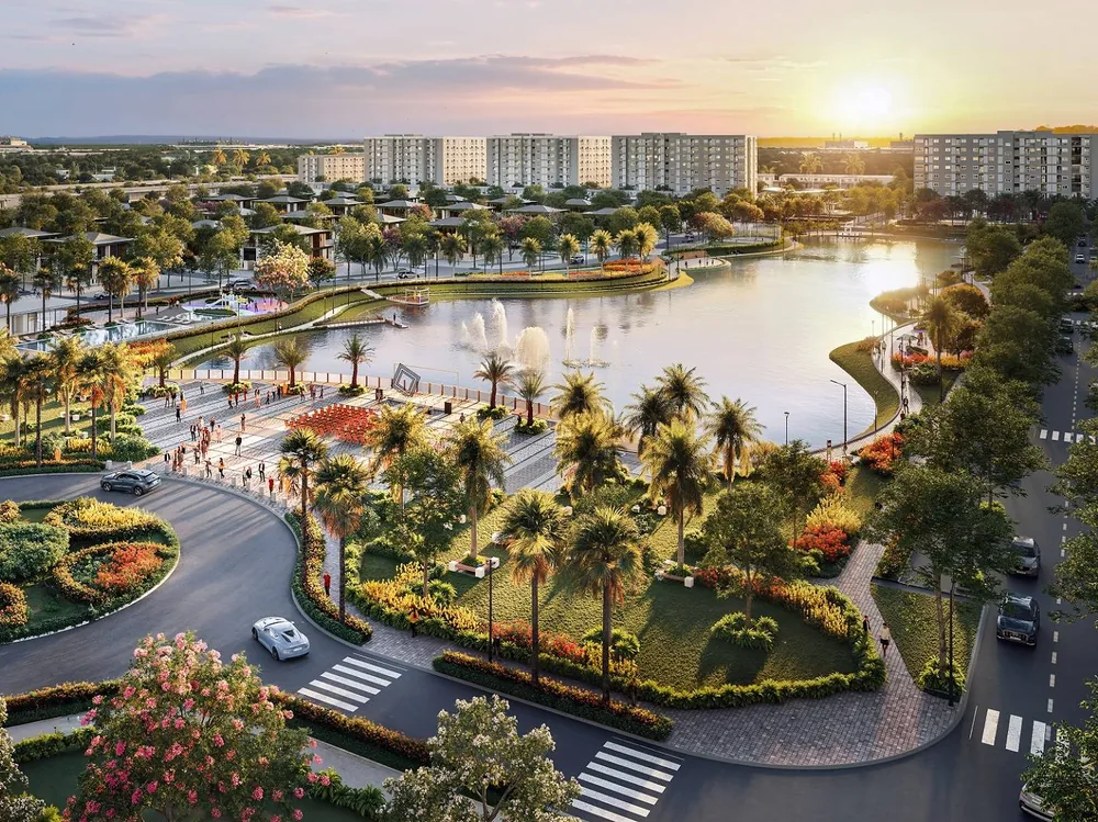 Phối cảnh hồ trung tâm và quảng trường khu đô thị Nam Long II Central Lake, Cần Thơ