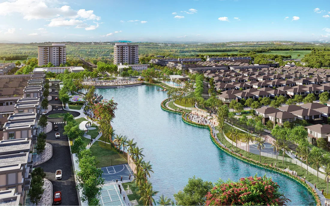 Phối cảnh hồ trung tâm và nhà phố khu đô thị Nam Long II Central Lake, Cần Thơ