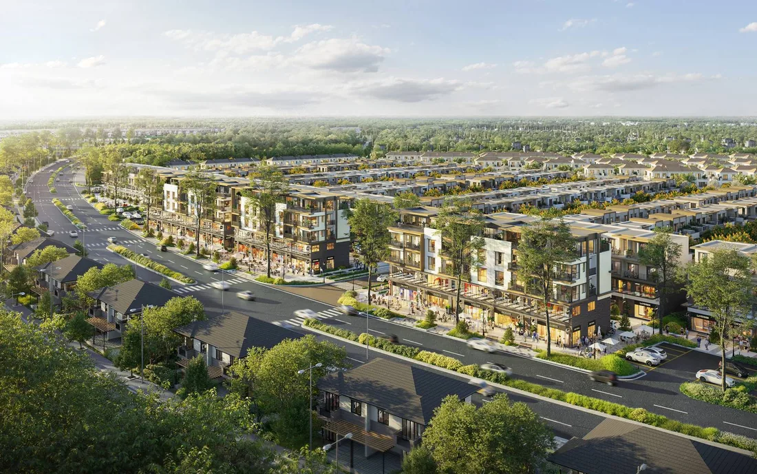 Phối cảnh dãy nhà phố thương mại và nhà phố vườn khu đô thị Izumi City, Đồng Nai