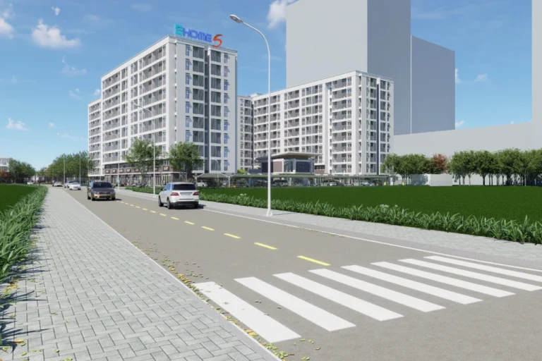 Phối cảnh đường nội khu và các block căn hộ EHomeS Biên Hòa trong khu đô thị Izumi City
