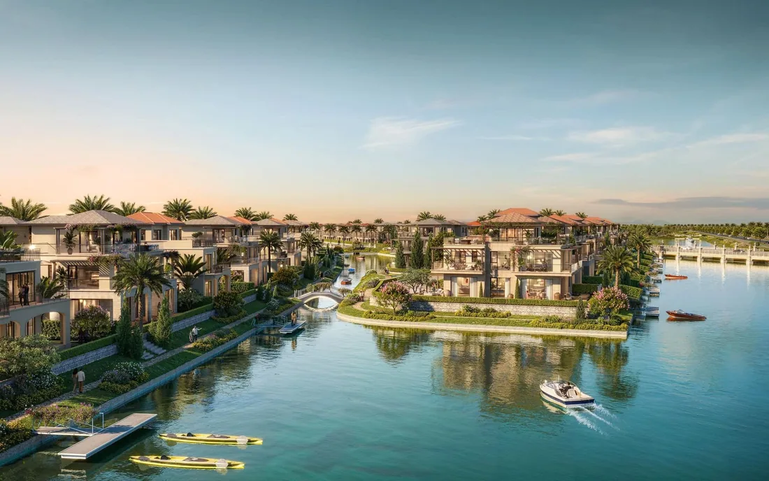 Phối cảnh biệt thự ven kênh phân khu The Pearl, khu đô thị Waterpoint, Tây Ninh