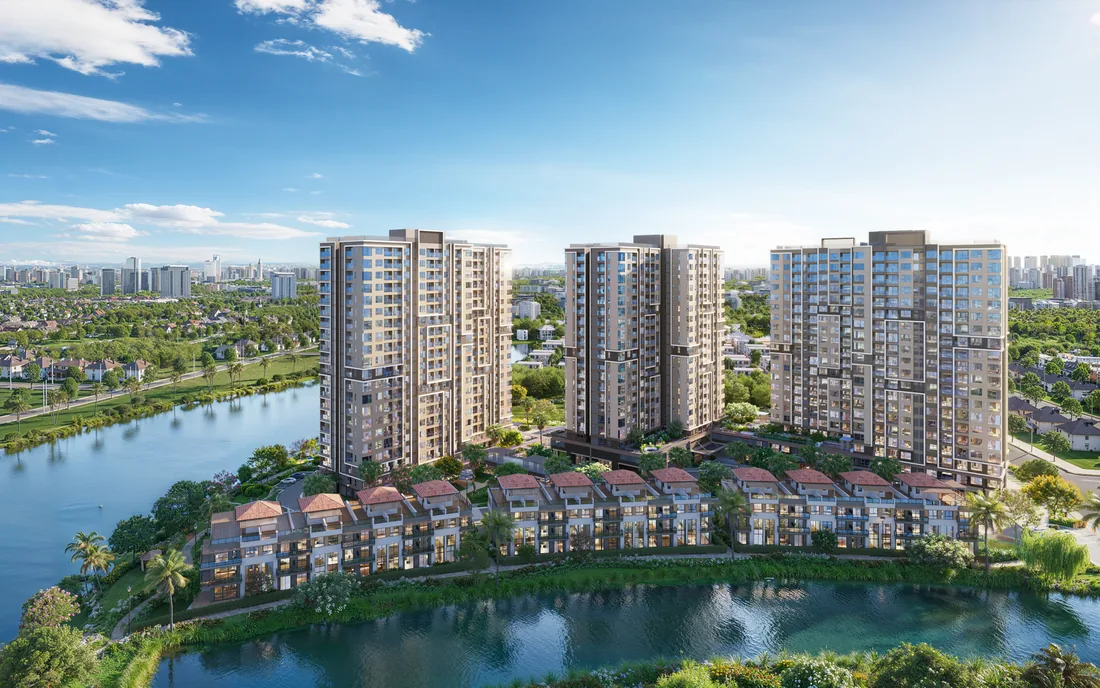 Phối cảnh phân khu Trellia Cove bên hồ tại khu đô thị Mizuki Park, TP. Hồ Chí Minh